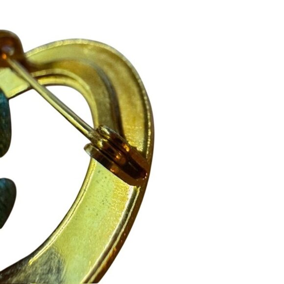 Vintage Gold-Tone Round Brooch With Geometric Etched Design - Picture 6 of 6